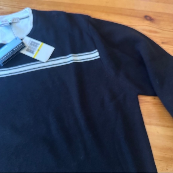 NWT Geoffery Beene Classic Pullover crewneck sweater black white stripes men M - Picture 7 of 10